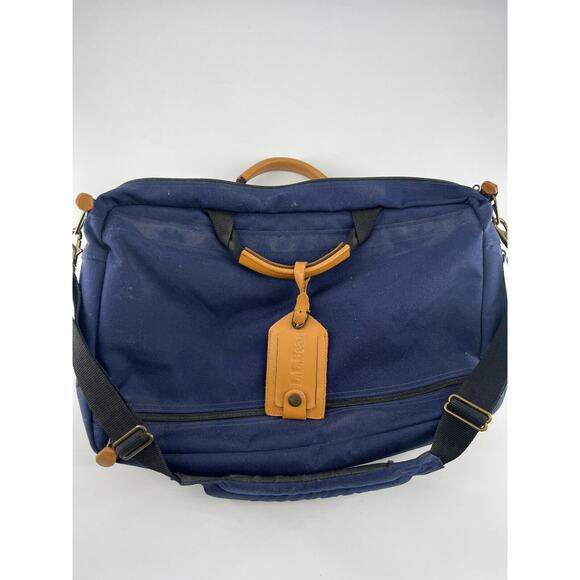 Vintage LL Bean Bag Blue Tan Waxed Canvas Laptop School 18 x 12 Work Career - Picture 10 of 12